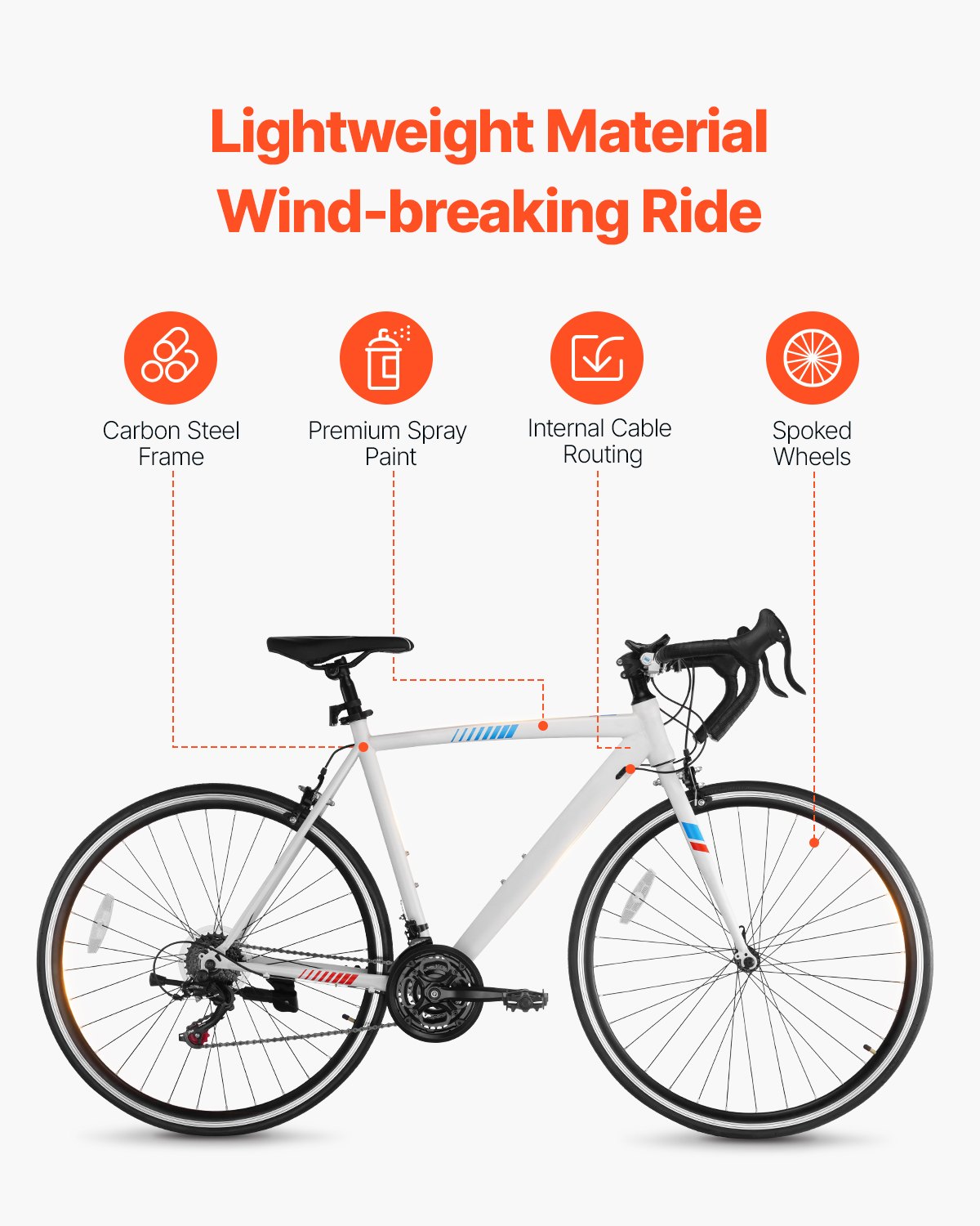 Road Bike, 700C Wheels Racing Bike, SHIMANO 21 Speeds Drivetrain City Commuter Road Bicycle, Urban Adult Sport Bicycle With Carbon Steel Frame, Drop Bar, Caliper Brake, For Men And Women